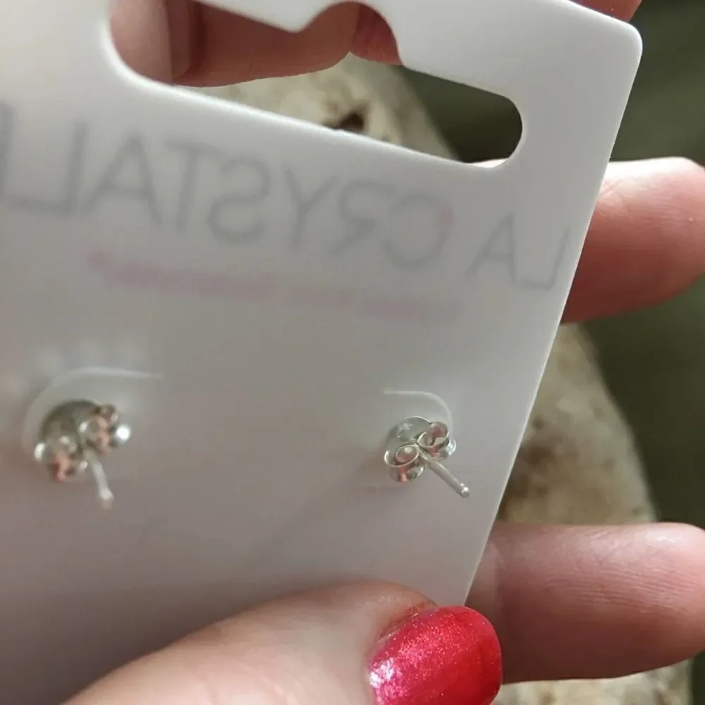 Girls Swarovski Sterling Silver Crown Ear Studs